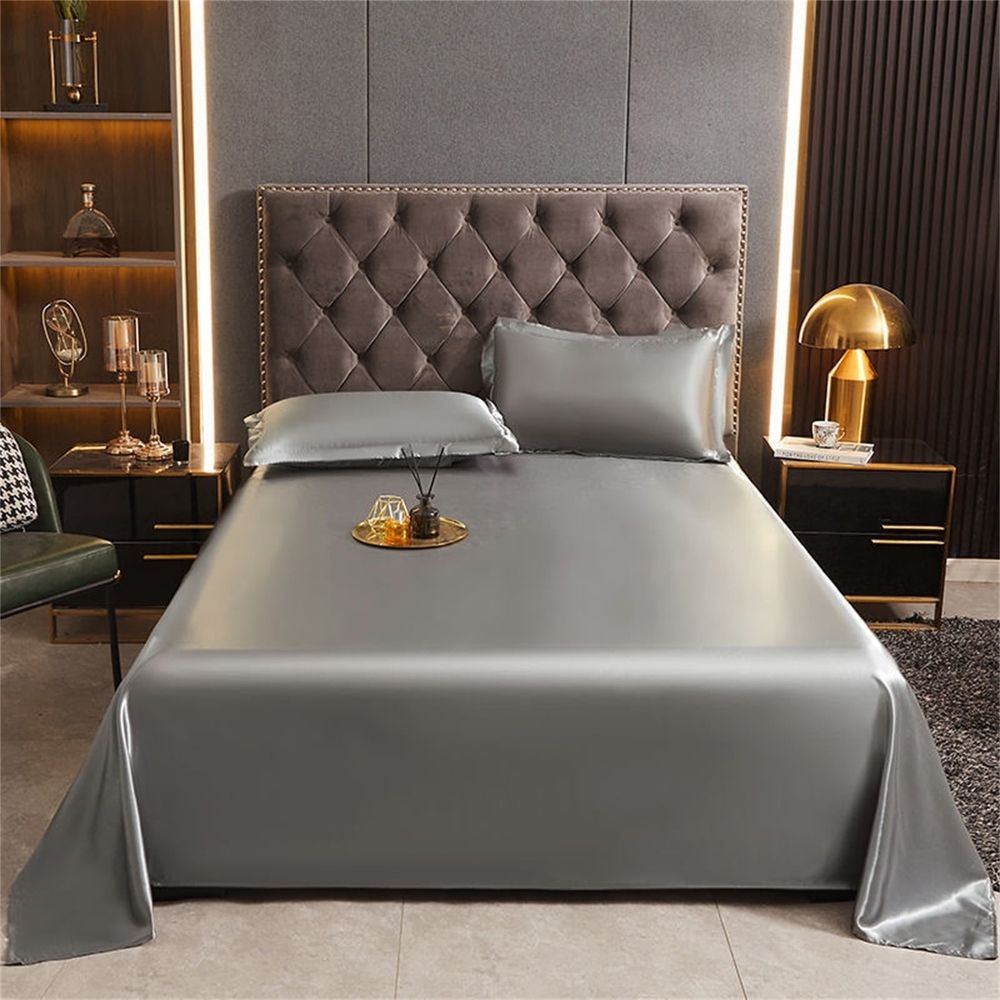 Queen Sheet Only, Soft Silky Smooth Satin Cooling Sheets, Easy-Fit Deep Pocket, Soft Microfiber Shrinkage Fade Resistant, Easy Care with 1 Flat Sheet, Queen Size (67" x 90.5"), Silver