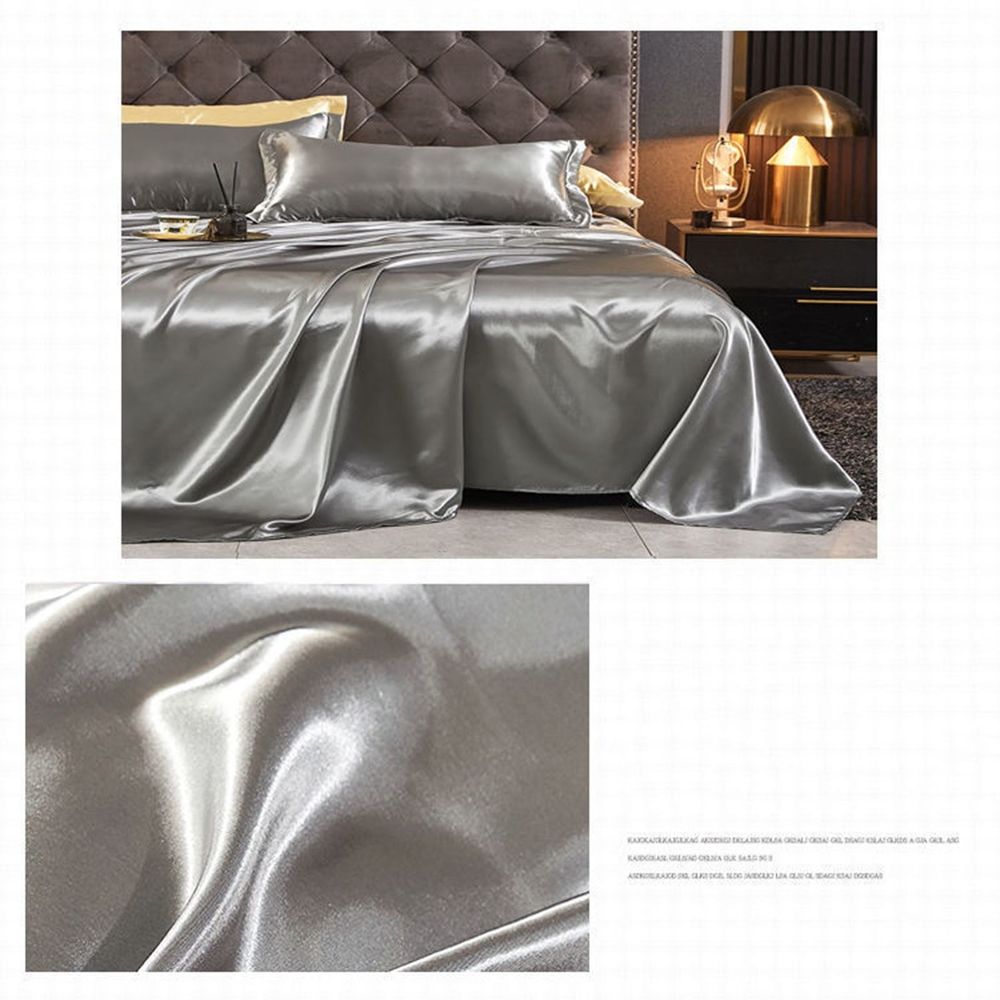 Queen Sheet Only, Soft Silky Smooth Satin Cooling Sheets, Easy-Fit Deep Pocket, Soft Microfiber Shrinkage Fade Resistant, Easy Care with 1 Flat Sheet, Queen Size (67" x 90.5"), Silver