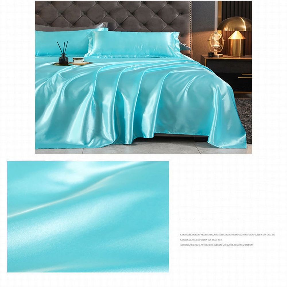 Queen Sheet Only, Soft Silky Smooth Satin Cooling Sheets, Easy-Fit Deep Pocket, Soft Microfiber Shrinkage Fade Resistant, Easy Care with 1 Flat Sheet, Queen Size (67" x 90.5"), Aqua