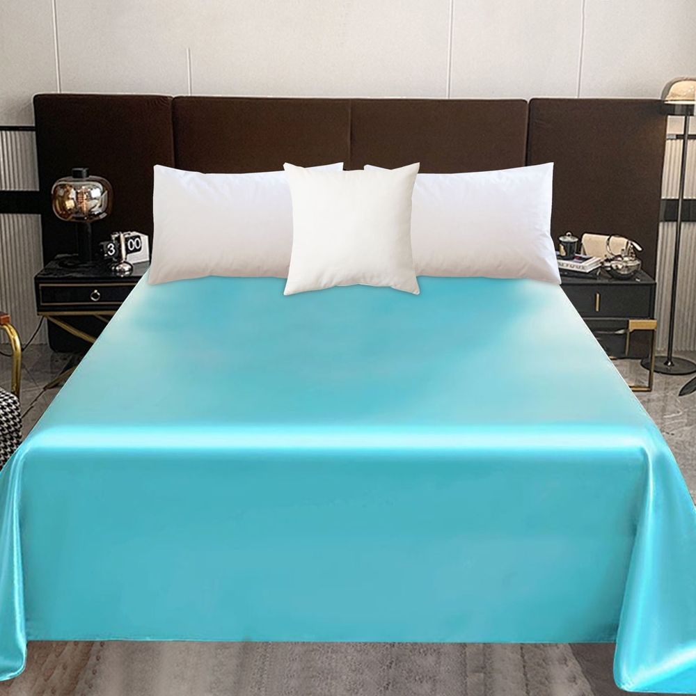 Queen Sheet Only, Soft Silky Smooth Satin Cooling Sheets, Easy-Fit Deep Pocket, Soft Microfiber Shrinkage Fade Resistant, Easy Care with 1 Flat Sheet, Queen Size (67" x 90.5"), Aqua