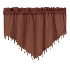 Beaded Sheer Triangle Valance Curtains, Rod Pocket Farmhouse Window Valance, Bead Trim Tassel Voile Curtain Valance, Ideal for Living Room Bedroom Bathroom Cafe Decor, 51x24 Inches, Coffee