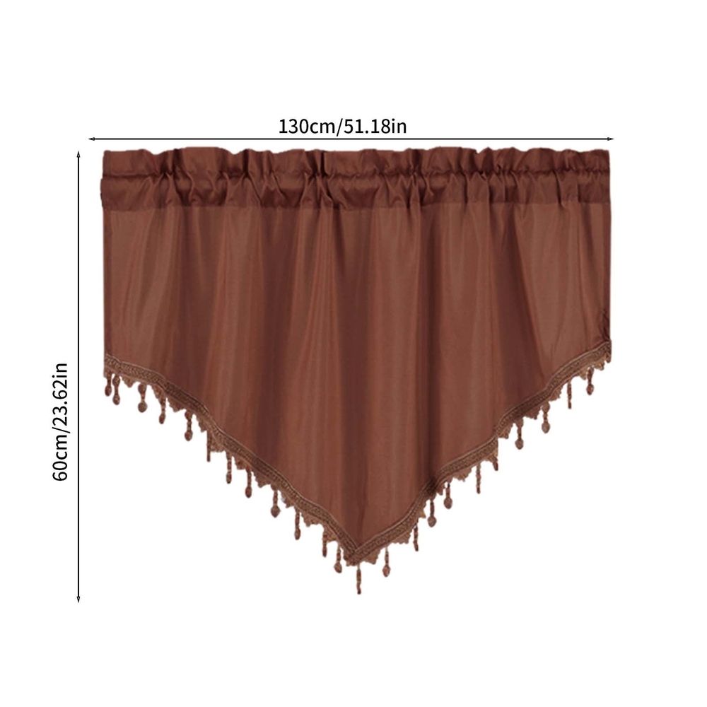 Beaded Sheer Triangle Valance Curtains, Rod Pocket Farmhouse Window Valance, Bead Trim Tassel Voile Curtain Valance, Ideal for Living Room Bedroom Bathroom Cafe Decor, 51x24 Inches, Coffee