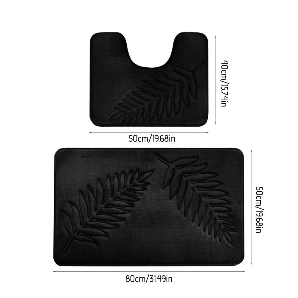 2 Pcs Bathroom Rugs, Leaves Bath Mat Toilet Mats, Soft Comfortable Non-Slip Bathroom Rug Set, Bath Mats for Bathroom, Machine Washable Bath Mat Bathroom Rug Sets, 20x31.5in, Dark Gray