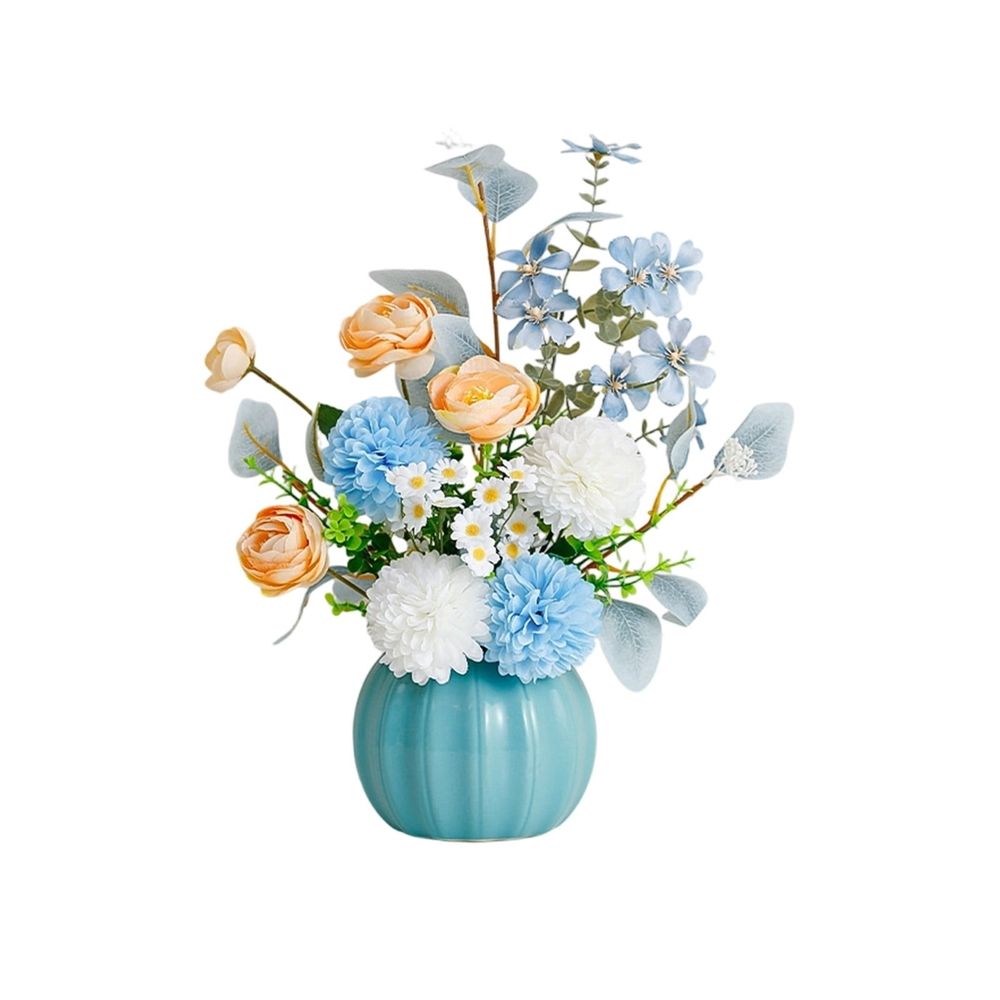 Artificial Flower Arrangement, Silk Floral Bouquet In Ceramic Vase, Realistic Handcrafted Petals Ready To Display, Low Maintenance Potted Plant Decor For Living Room Dining Room
