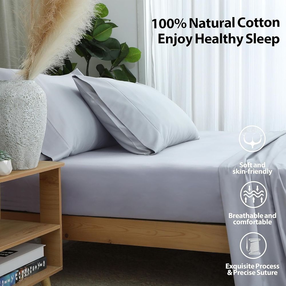 2-Pack Pure Cotton Fitted Sheet Twin Size, 600 Thread Count 16" Deep Pocket Egyptian Cotton Fitted Sheet (2pcs, Twin, Dark Grey)