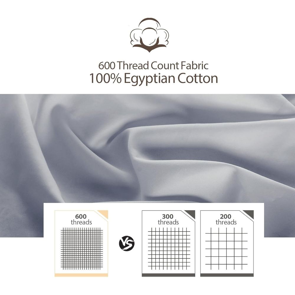 2-Pack Pure Cotton Fitted Sheet Twin Size, 600 Thread Count 16" Deep Pocket Egyptian Cotton Fitted Sheet (2pcs, Twin, Dark Grey)