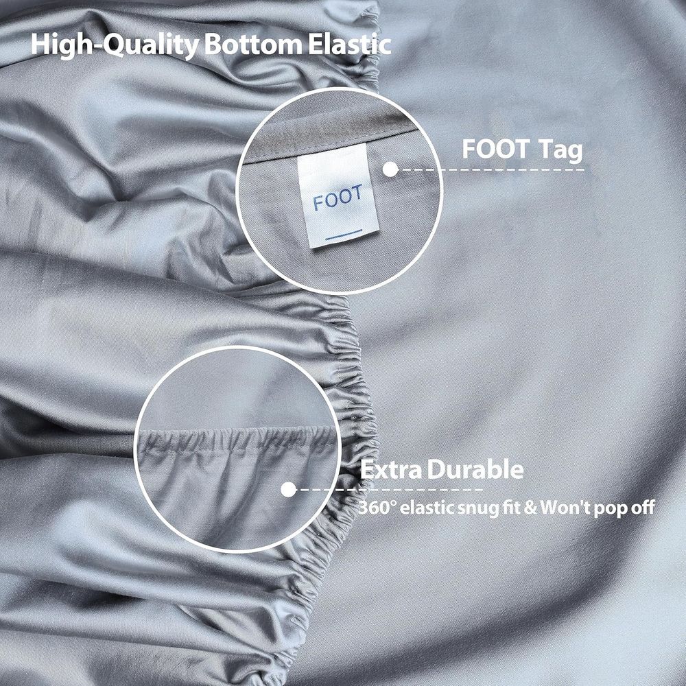 2-Pack Pure Cotton Fitted Sheet Twin Size, 600 Thread Count 16" Deep Pocket Egyptian Cotton Fitted Sheet (2pcs, Twin, Dark Grey)