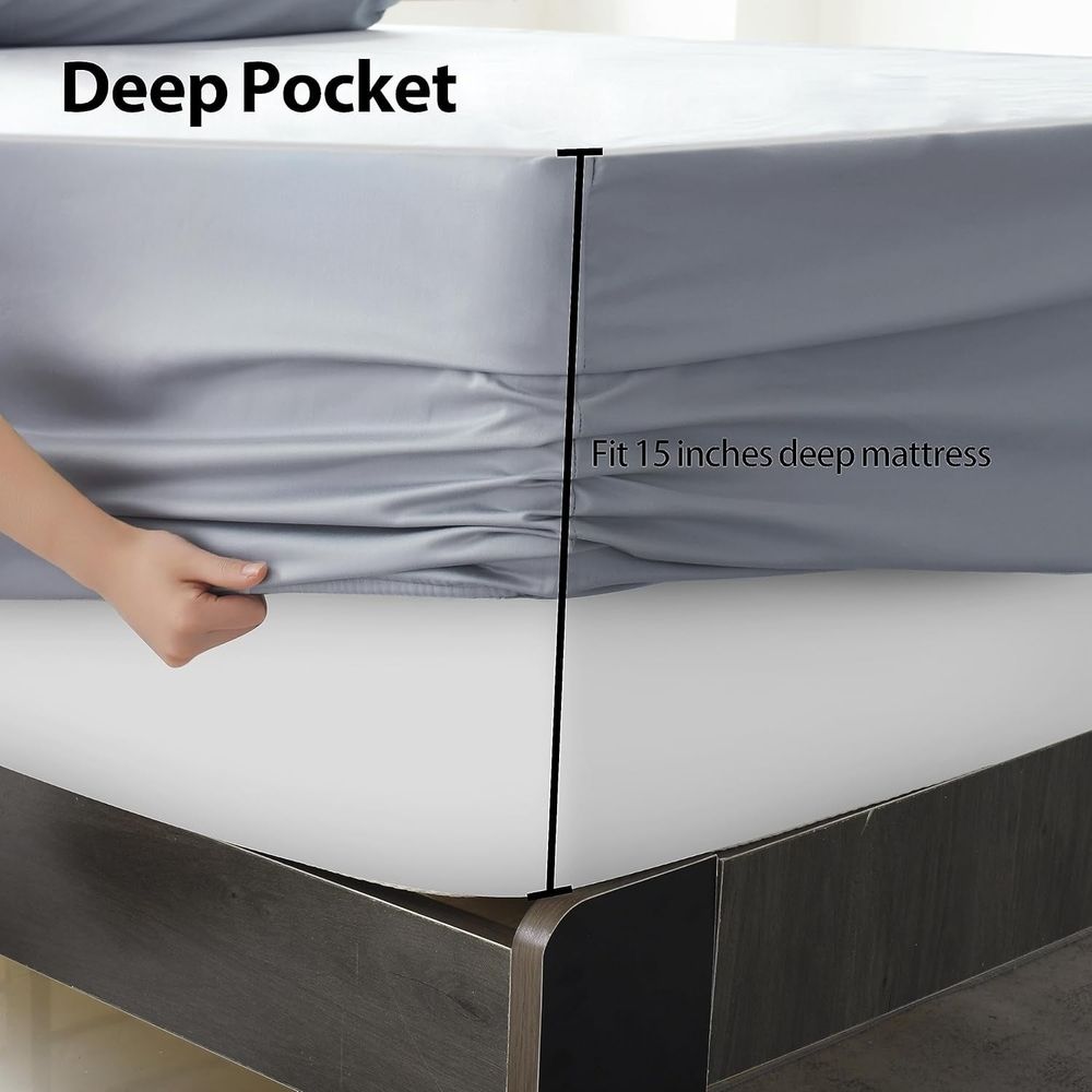 2-Pack Pure Cotton Fitted Sheet Twin Size, 600 Thread Count 16" Deep Pocket Egyptian Cotton Fitted Sheet (2pcs, Twin, Dark Grey)