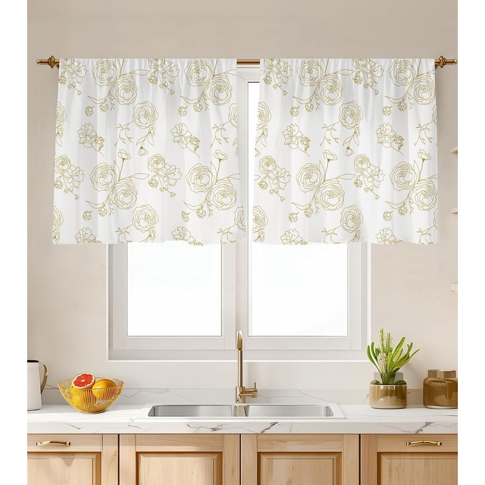 Kitchen Curtains (2 Pcs) Over Sink for Bathroom Window Cafe Basement Farmhouse Short Mini Curtain Flower Bee Summer Daisy Elegant Country Rustic Modern Cute - 27.5×36