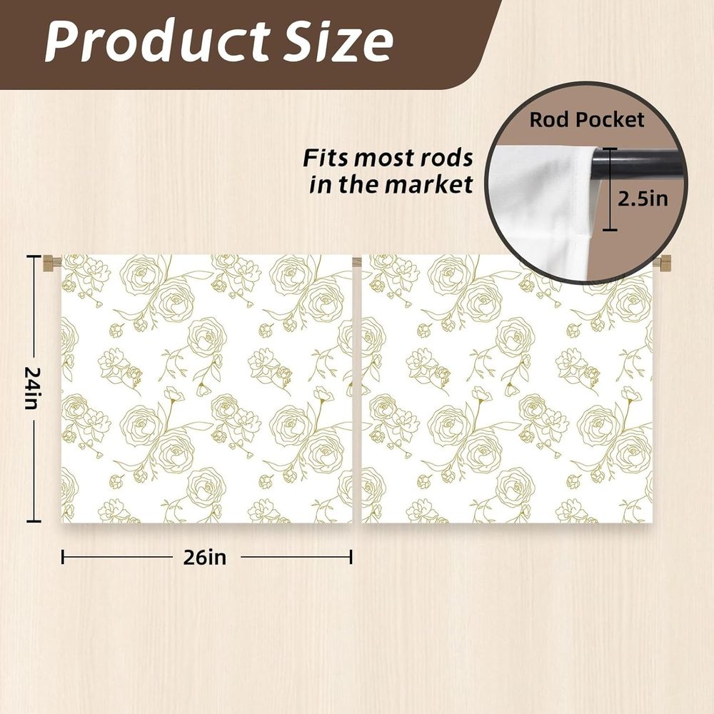 Kitchen Curtains (2 Pcs) Over Sink for Bathroom Window Cafe Basement Farmhouse Short Mini Curtain Flower Bee Summer Daisy Elegant Country Rustic Modern Cute - 27.5×36