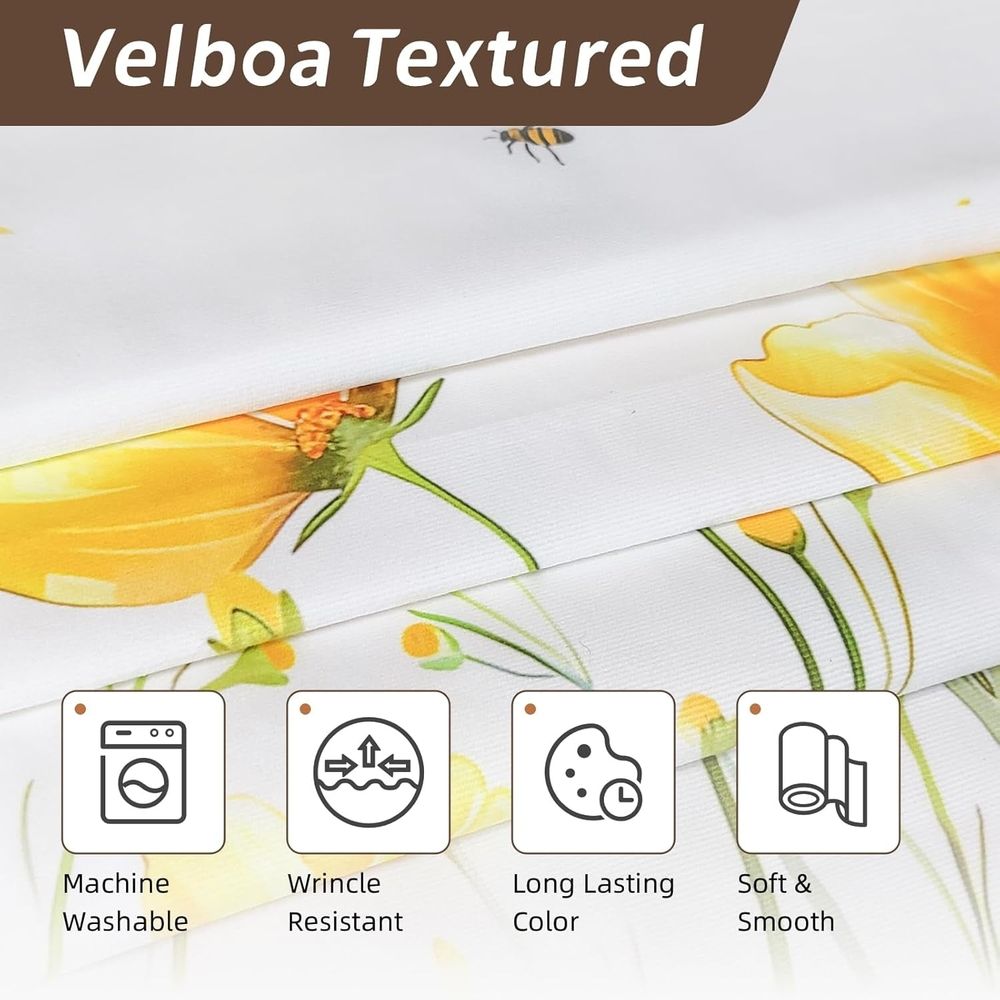 Kitchen Curtains (2 Pcs) Over Sink for Bathroom Window Cafe Basement Farmhouse Short Mini Curtain Flower Bee Summer Daisy Elegant Country Rustic Modern Cute - 27.5×36