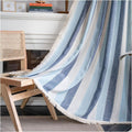 Farmhouse Blackout Curtains，Contrasting Stripes Cotton Linen Curtains, with White Tassel Rod Pocket Curtains, Living Room Bedroom Dining Room