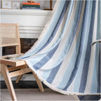 Farmhouse Blackout Curtains，Contrasting Stripes Cotton Linen Curtains, with White Tassel Rod Pocket Curtains, Living Room Bedroom Dining Room