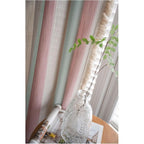 Farmhouse Blackout Curtains，Contrasting Stripes Cotton Linen Curtains, with White Tassel Rod Pocket Curtains, Living Room Bedroom Dining Room