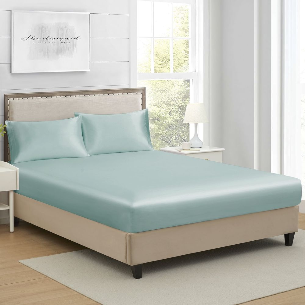 King Satin Fitted Sheet Black - Silky Smooth Breathable Bottom Sheet, Hotel-Quality