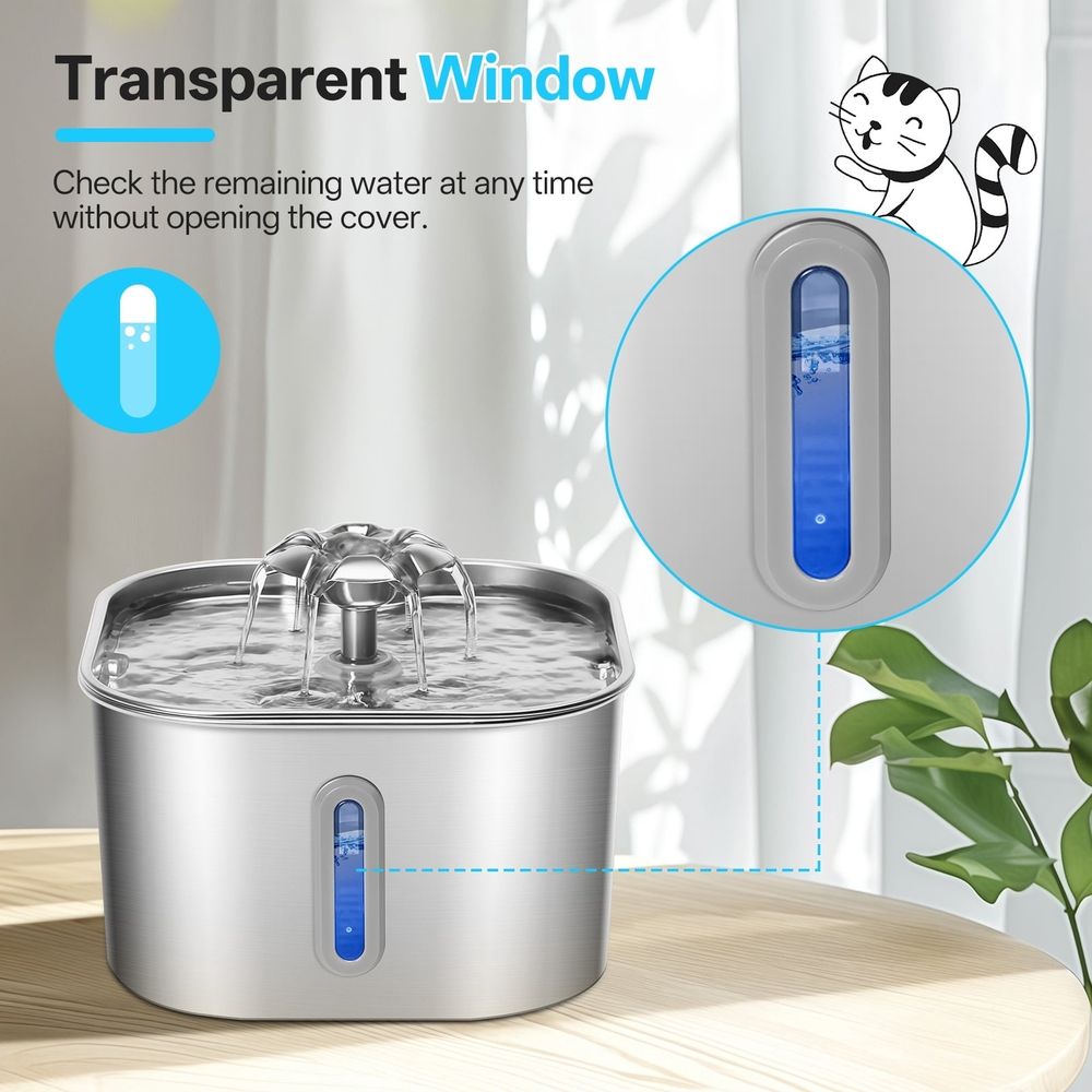 8 Set Replacement Filters & Sponges for 2.2L/74oz Stainless Steel Cat Water Fountain Pet Water Fountain Filter