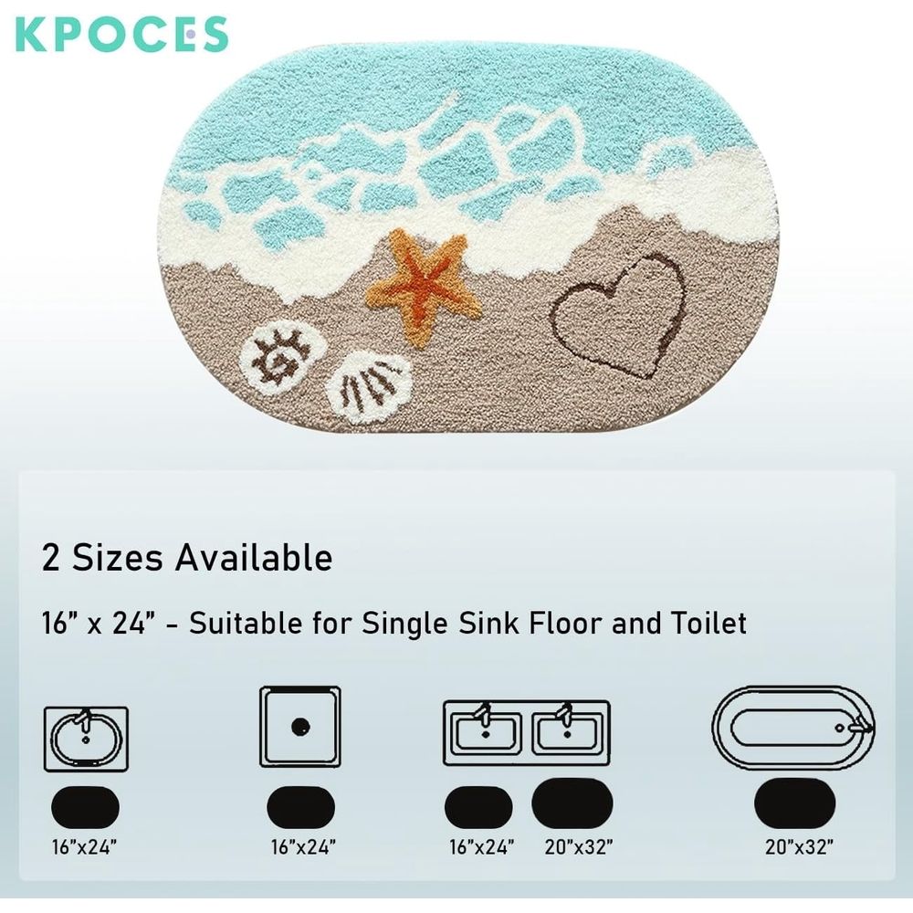 Beach Bathroom Rugs Coastal Seashell Bath Mat Funny Extra Soft Tufted Quick Dry Bath Mats for Bathroom Ocean Wave Starfish Decor Carpet Shower Non Slip Bath Rug
