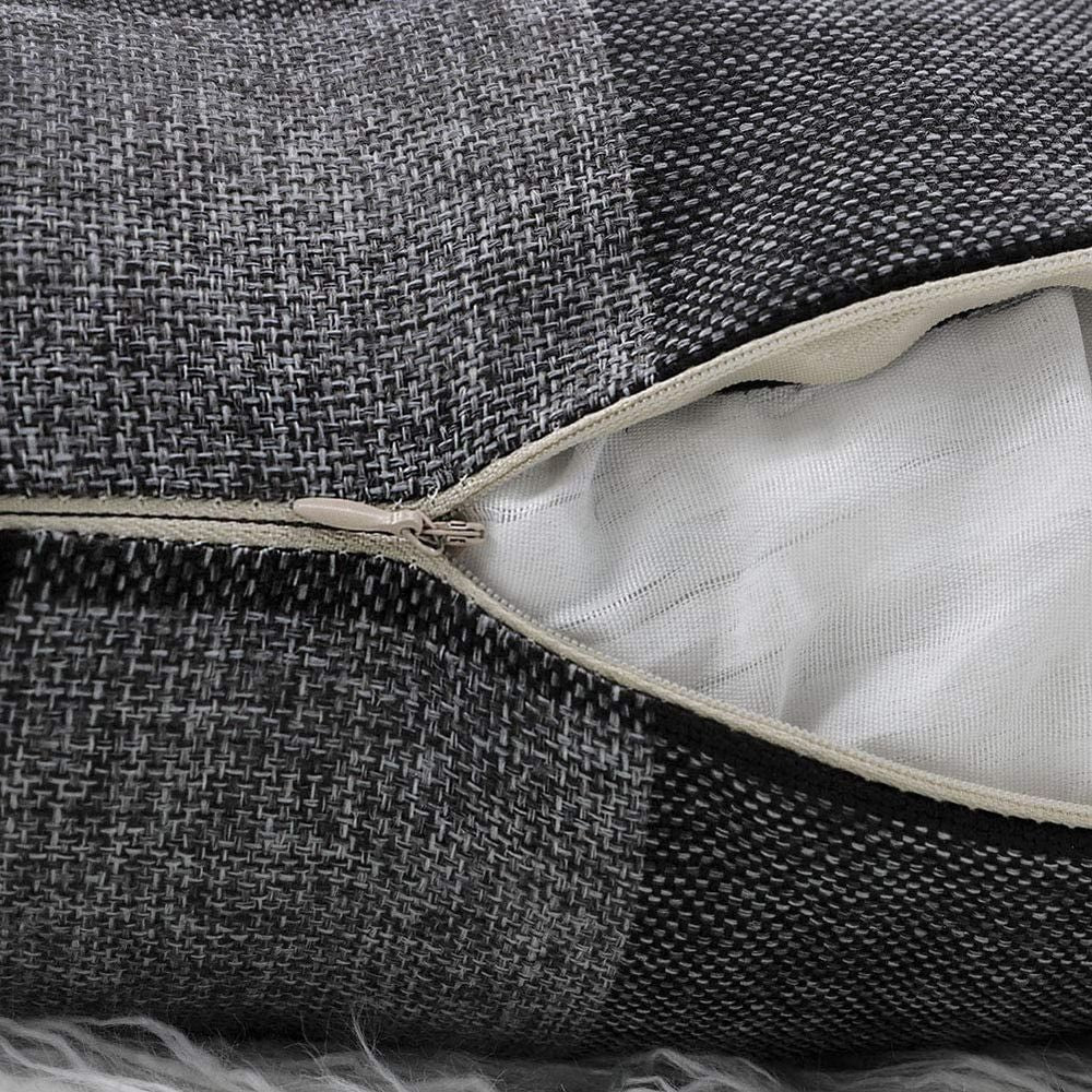 Set of 2 Farmhouse Buffalo Check Plaid Throw Pillow Covers Cushion Case Cotton Linen for Fall Home Decor, 18 x 18 Inches