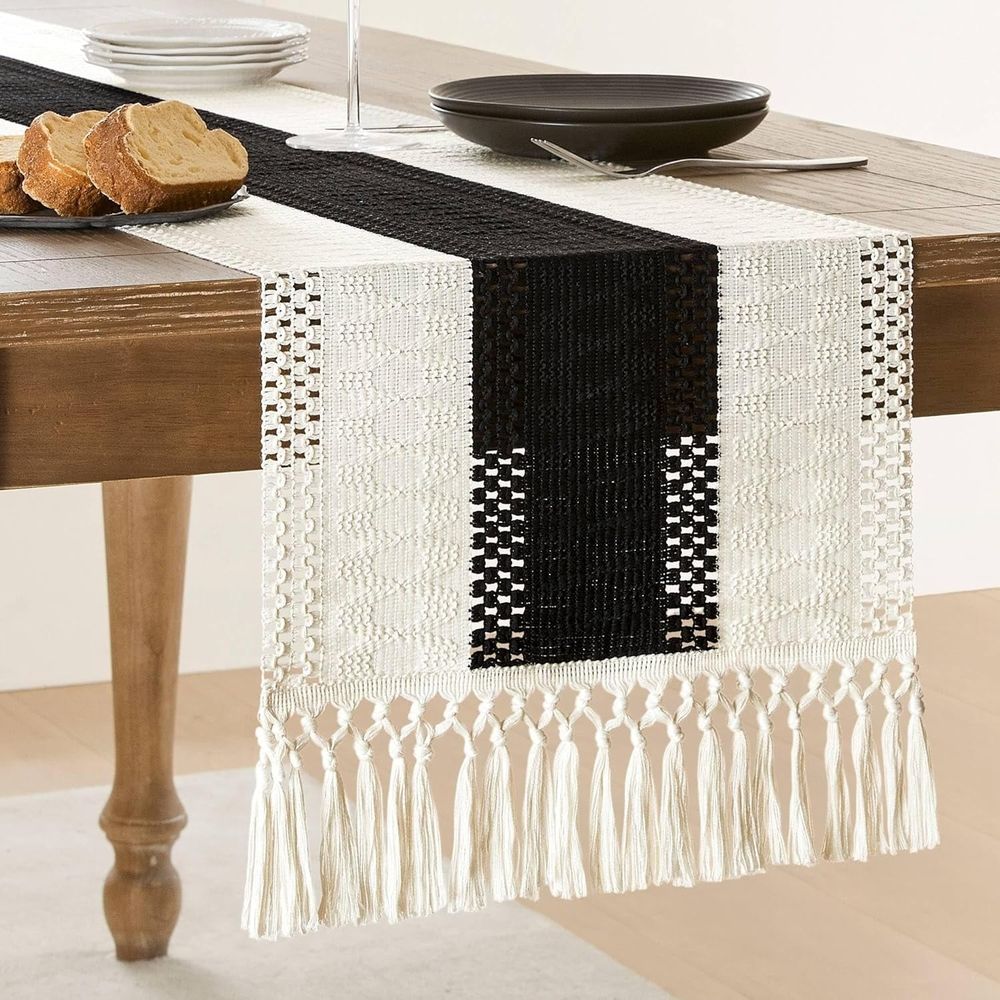72 Inches Long Table Runner for Home Decor Farmhouse Style Table Runner with Tassels for Party Bohemian Rustic Bridal Shower Dining Decor (12x72 Inches)