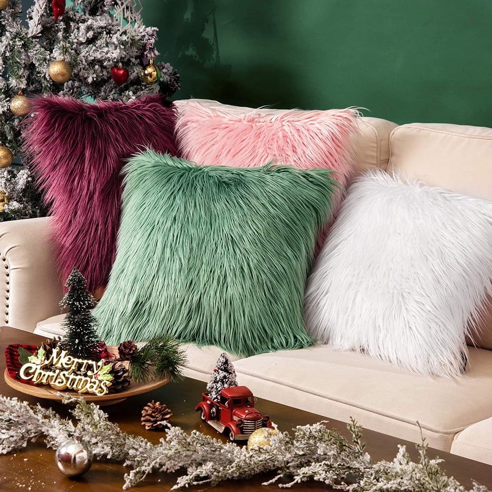 Faux Fur Throw Pillow Covers Cushion Covers Luxury Soft Decorative Pillowcase Fuzzy Pillow Covers for Bed/Couch,18 x 18 Inches