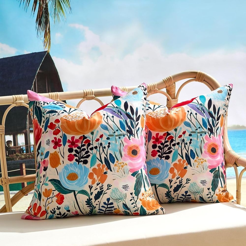 Pillow Covers 18x18 Square Pillow Cover Spring Decorative Farmhouse Floral Pillow Covers Set of 2 Purple Flowers Beauty Floral Blossom Waterproof Pillow Cases for Outdoor Garden Home Sofa Couch