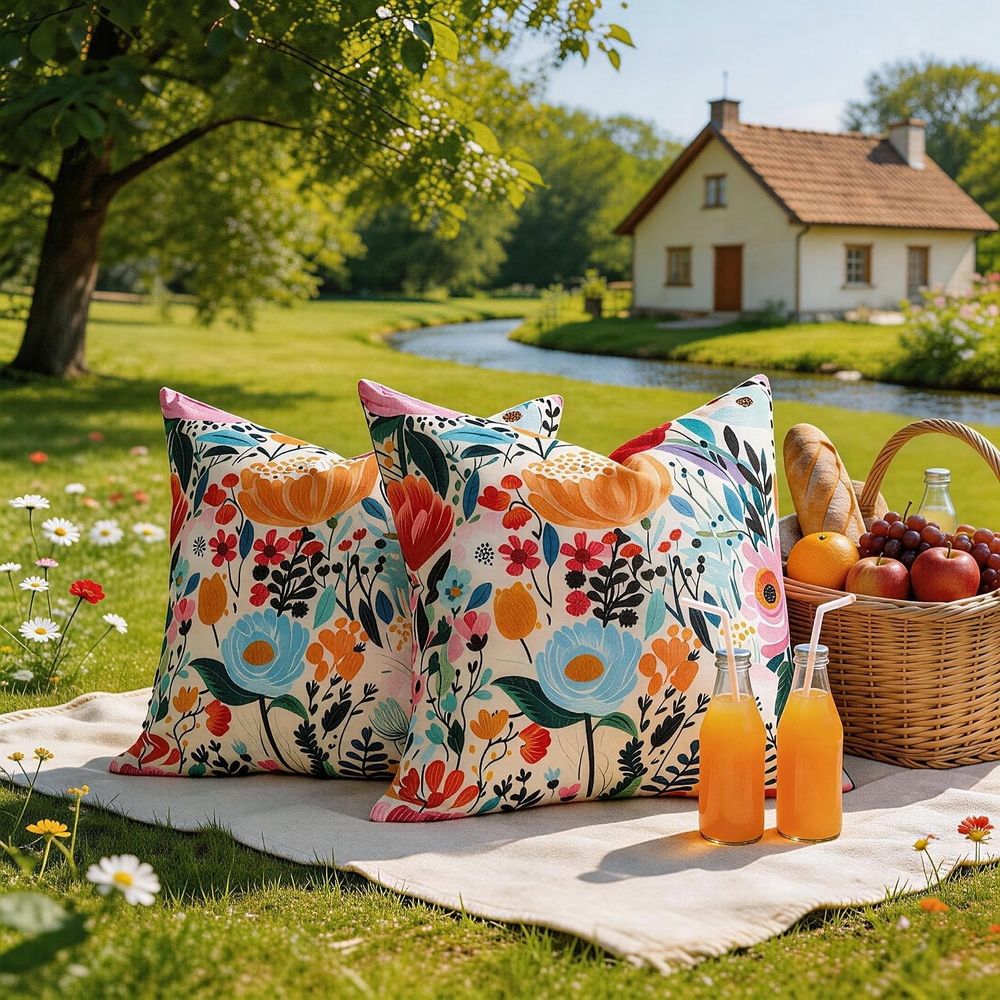 Pillow Covers 18x18 Square Pillow Cover Spring Decorative Farmhouse Floral Pillow Covers Set of 2 Purple Flowers Beauty Floral Blossom Waterproof Pillow Cases for Outdoor Garden Home Sofa Couch