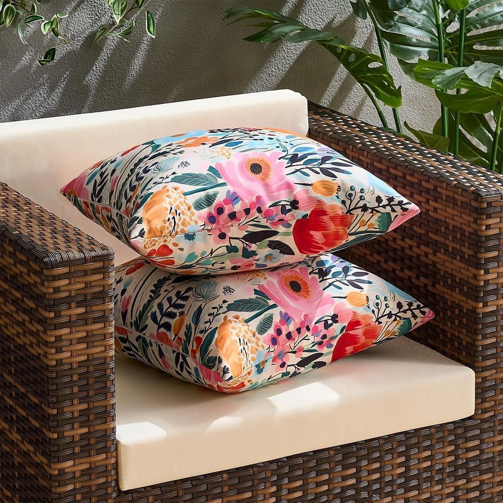Pillow Covers 18x18 Square Pillow Cover Spring Decorative Farmhouse Floral Pillow Covers Set of 2 Purple Flowers Beauty Floral Blossom Waterproof Pillow Cases for Outdoor Garden Home Sofa Couch