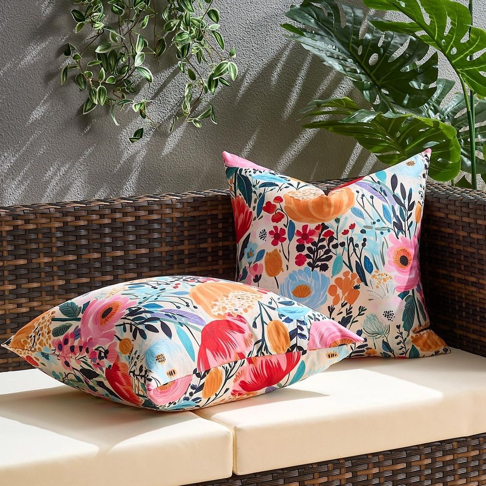 Pillow Covers 18x18 Square Pillow Cover Spring Decorative Farmhouse Floral Pillow Covers Set of 2 Purple Flowers Beauty Floral Blossom Waterproof Pillow Cases for Outdoor Garden Home Sofa Couch