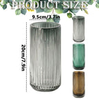 Modern Vertical Ribbed Glass Cylinder Vase – Stylish Home Decor Centerpiece for Living Room, Table, Desk or Entryway, Ideal for Fresh Flowers, Hydroponic Green Plants, Candles, Housewarming Gift, C