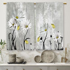 Blue Farmhouse Daisy Kitchen Curtains Wooden Flower Small Short Cafe Window Curtains Rustic Floral Butterfly Country Barn Plank Bathroom Drapes Treatment Tier Curtains 2 Panels (27.5x39 Inch)
