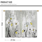 Blue Farmhouse Daisy Kitchen Curtains Wooden Flower Small Short Cafe Window Curtains Rustic Floral Butterfly Country Barn Plank Bathroom Drapes Treatment Tier Curtains 2 Panels (27.5x39 Inch)