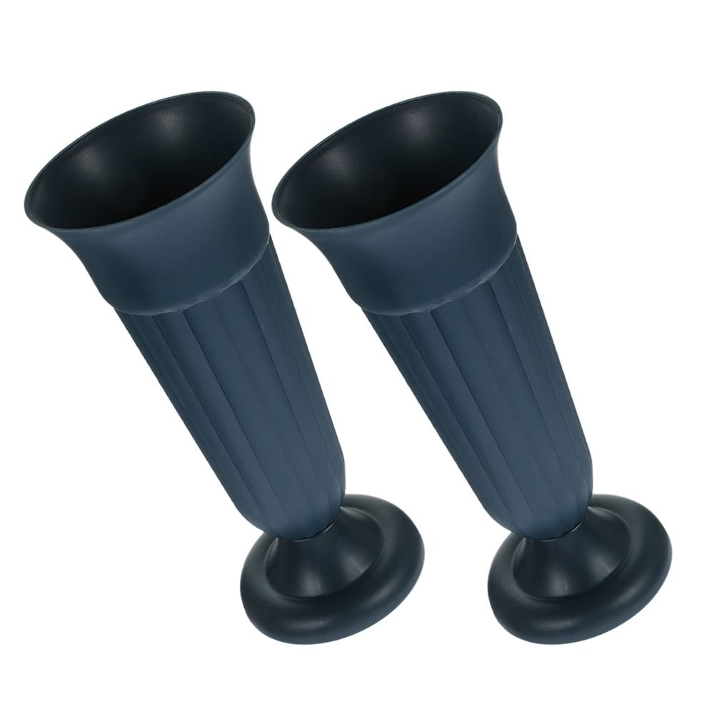 Set of 2 Dark Green Memorial Flower Vases 10x4.1x3.9in Durable PP for Cemetery Floral Arrangements