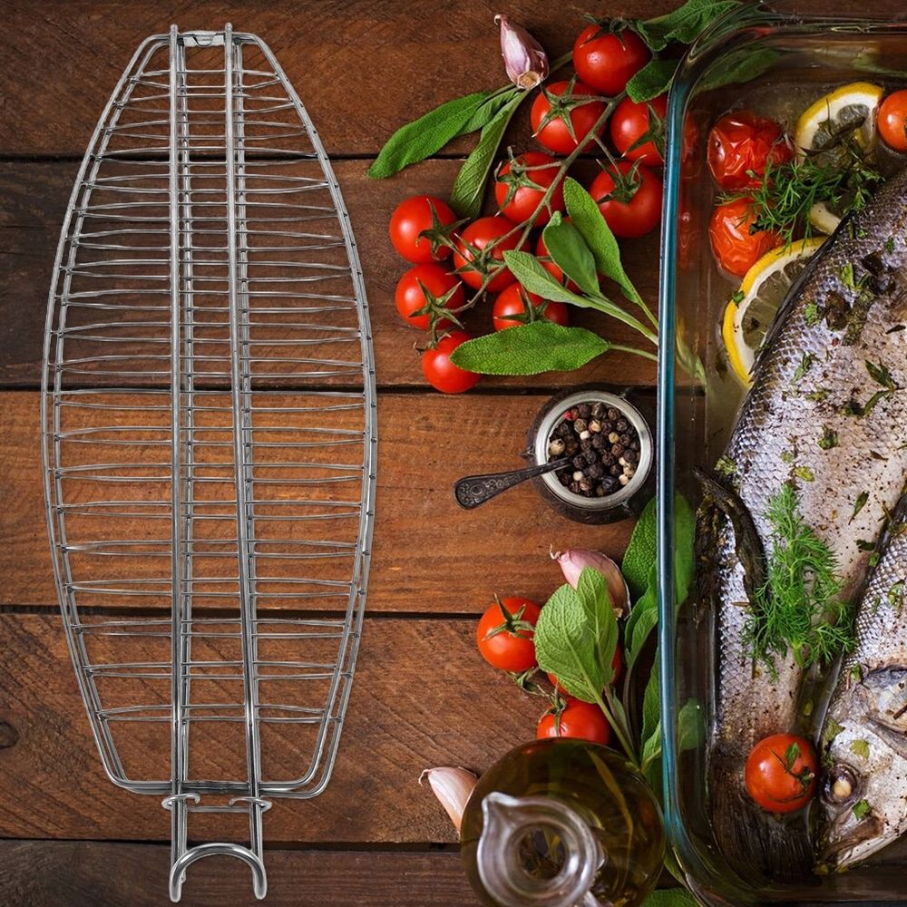 Heavy Duty Stainless Steel Fish Grill Basket with Clamp for Outdoor Bbq and Camping