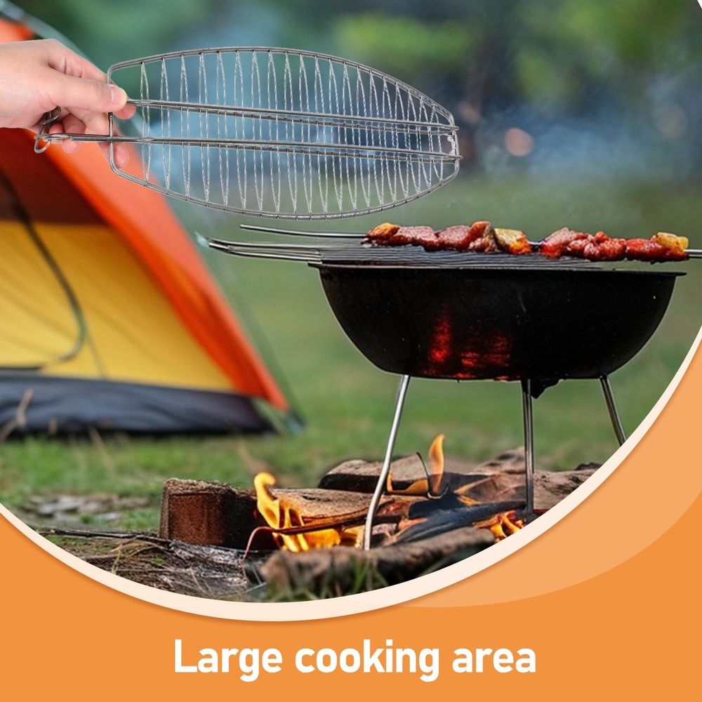 Heavy Duty Stainless Steel Fish Grill Basket with Clamp for Outdoor Bbq and Camping
