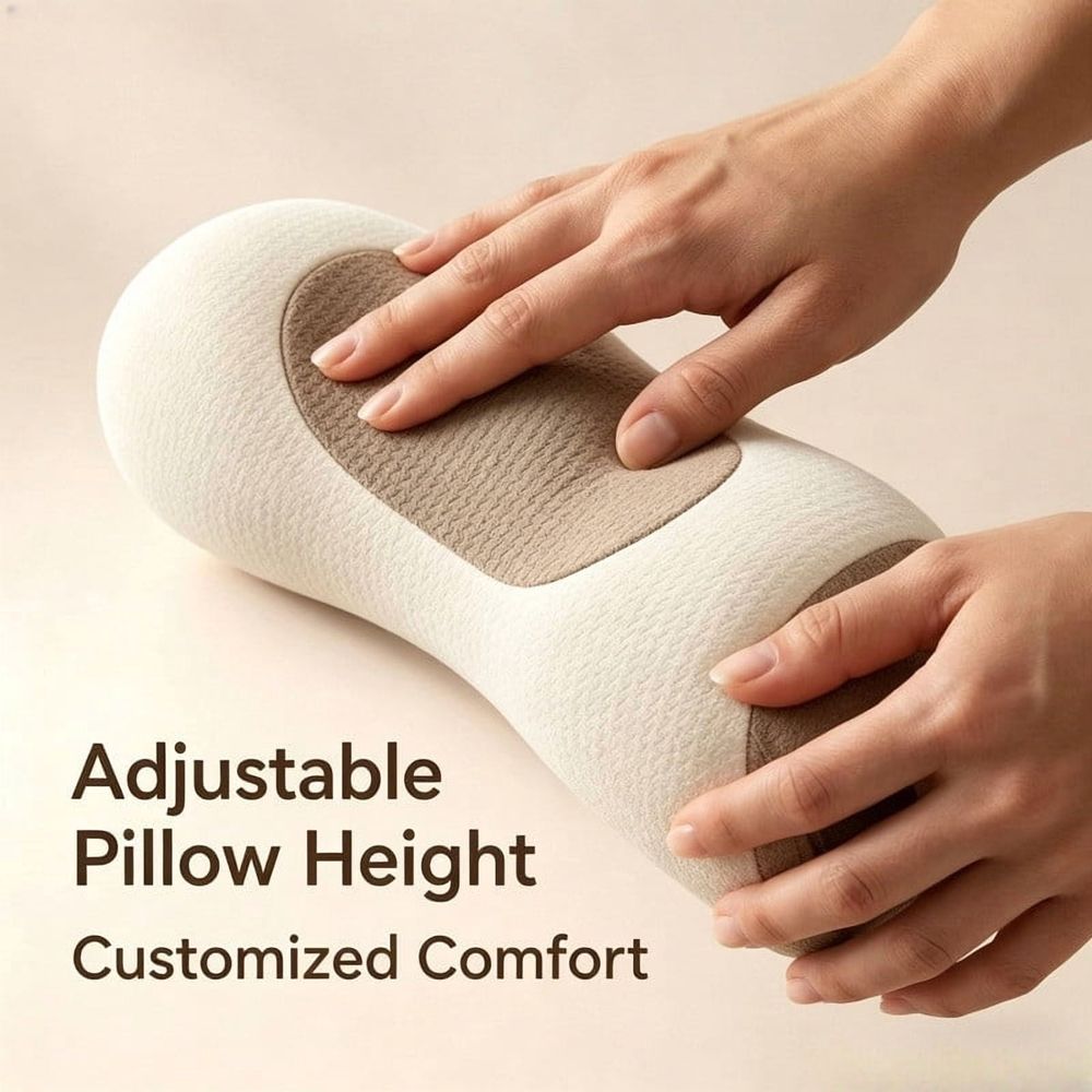 Buckwheat Neck Pillow, Ergonomic Neck Support Bolster for Side & Back Sleepers, Adjustable Support Pillow for Neck Pain Relief & Spine Alignment