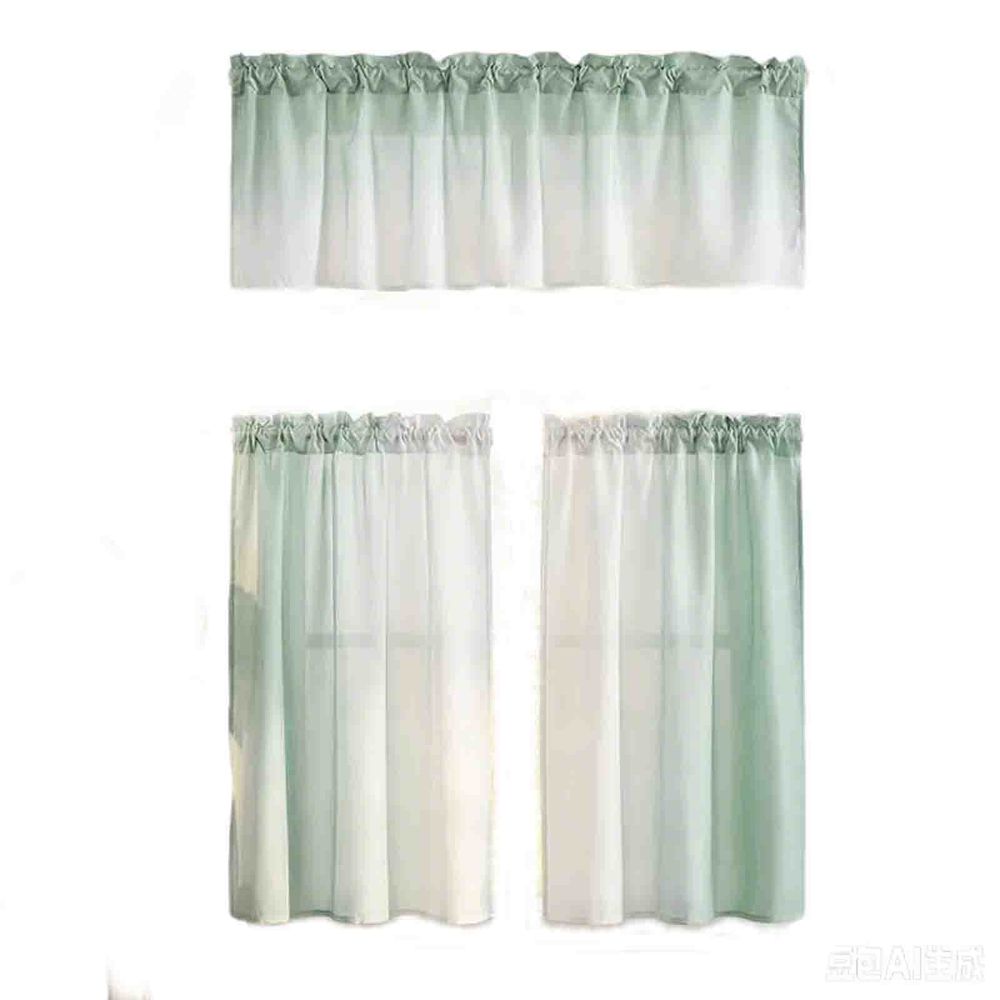 Gradient Sheer Curtain 3 Piece Set, Rod Pocket Light Filtering Tier Curtains with Valance, Soft Gradient Voile Window Drapes for Kitchen and Small Windows