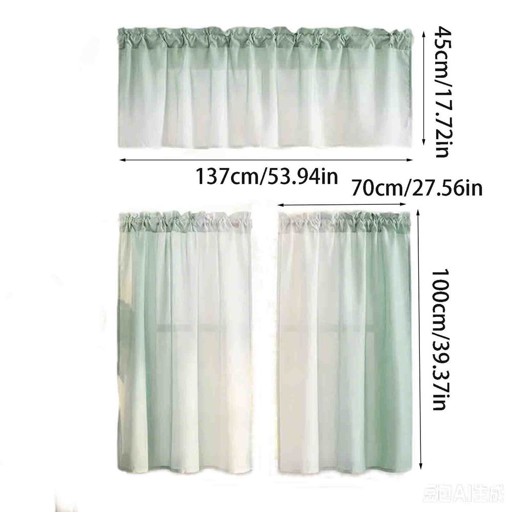 Gradient Sheer Curtain 3 Piece Set, Rod Pocket Light Filtering Tier Curtains with Valance, Soft Gradient Voile Window Drapes for Kitchen and Small Windows