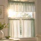 Gradient Sheer Curtain 3 Piece Set, Rod Pocket Light Filtering Tier Curtains with Valance, Soft Gradient Voile Window Drapes for Kitchen and Small Windows