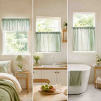 Gradient Sheer Curtain 3 Piece Set, Rod Pocket Light Filtering Tier Curtains with Valance, Soft Gradient Voile Window Drapes for Kitchen and Small Windows