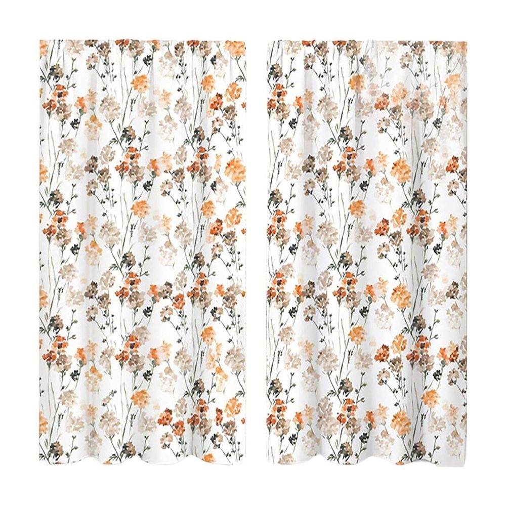 2 Pack Vintage Orange Floral Kitchen Curtains, Rod Pocket Light Filtering Short Window Drapes, Rustic Curtain Panels for Kitchen Bathroom Farmhouse Decor