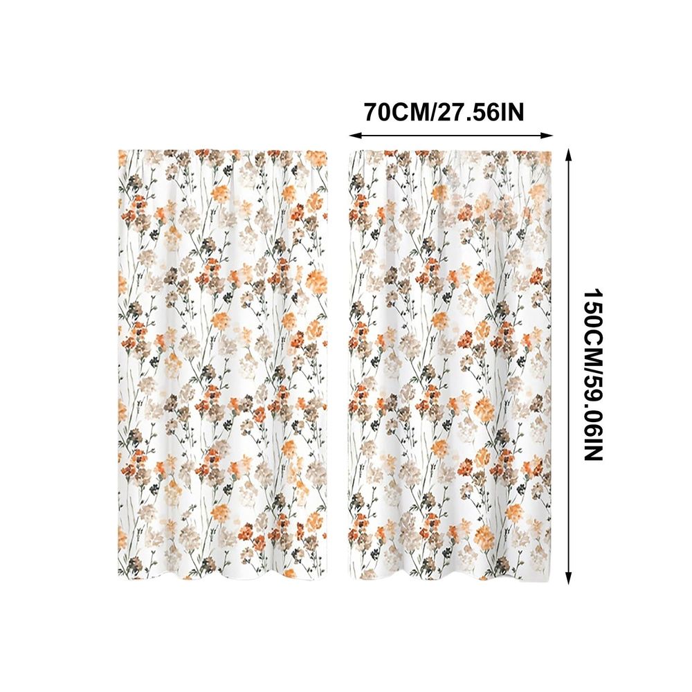 2 Pack Vintage Orange Floral Kitchen Curtains, Rod Pocket Light Filtering Short Window Drapes, Rustic Curtain Panels for Kitchen Bathroom Farmhouse Decor