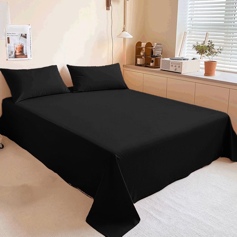 Bed Sheets, Comfortable Microfiber Fabric Sheet, Bed Sheets Queen Size with Breathability, Soft, Wrinkle Free, Breathable, Refreshing Feeling, 70.87" x 90.55", Black