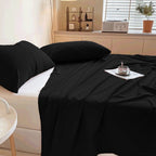 Bed Sheets, Comfortable Microfiber Fabric Sheet, Bed Sheets Queen Size with Breathability, Soft, Wrinkle Free, Breathable, Refreshing Feeling, 70.87" x 90.55", Black
