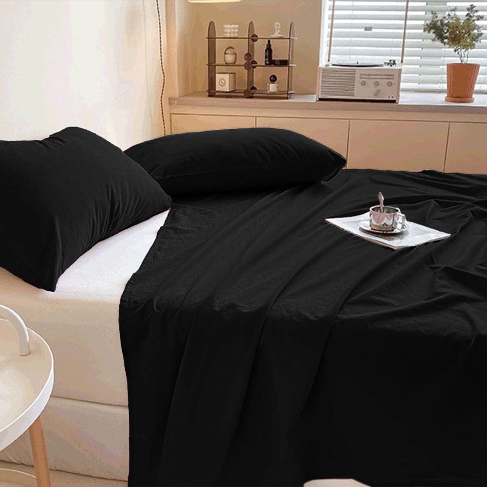 Bed Sheets, Comfortable Microfiber Fabric Sheet, Bed Sheets Queen Size with Breathability, Soft, Wrinkle Free, Breathable, Refreshing Feeling, 70.87" x 90.55", Black