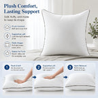 Pillows, 17.71x17.71 Memory Foam Pillows,White Throw Pillow Insert Machine Washable Pillow,Bedding Pillow