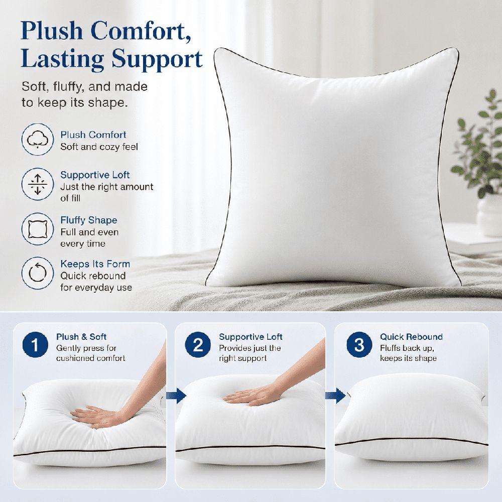 Pillows, 17.71x17.71 Memory Foam Pillows,White Throw Pillow Insert Machine Washable Pillow,Bedding Pillow
