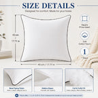 Pillows, 17.71x17.71 Memory Foam Pillows,White Throw Pillow Insert Machine Washable Pillow,Bedding Pillow