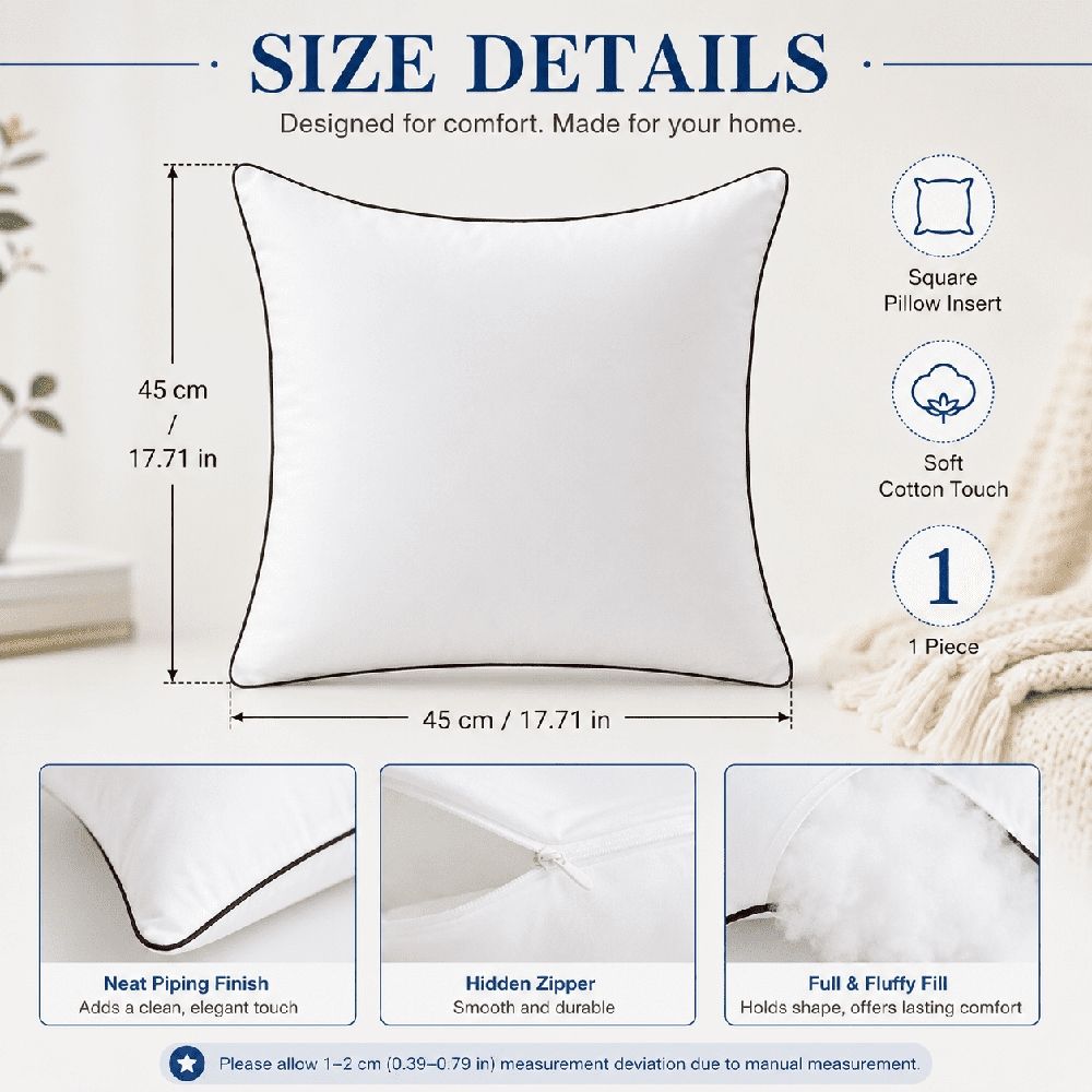 Pillows, 17.71x17.71 Memory Foam Pillows,White Throw Pillow Insert Machine Washable Pillow,Bedding Pillow