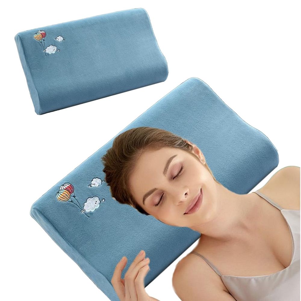 Pillow Cover for Contour Memory Foam Pillow, Blue Soft Plush Neck Pillowcase Bed Pillow Case, Zipper Closure, for Sleeping Pillows, 12'x20'