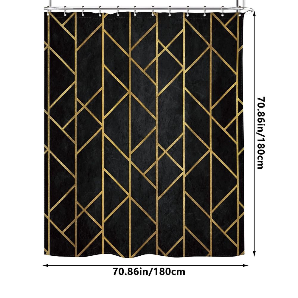 Black Gold Geometric Shower Curtain - Modern Abstract Polyester Fabric Waterproof Bathroom Decor, 12 Rust-Resistant Hooks, Anti-Mold Design 72x72 Inch